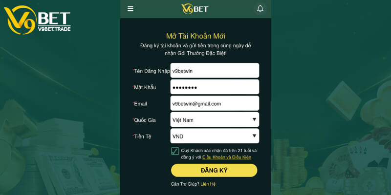 Form mẫu đăng ký V9bet